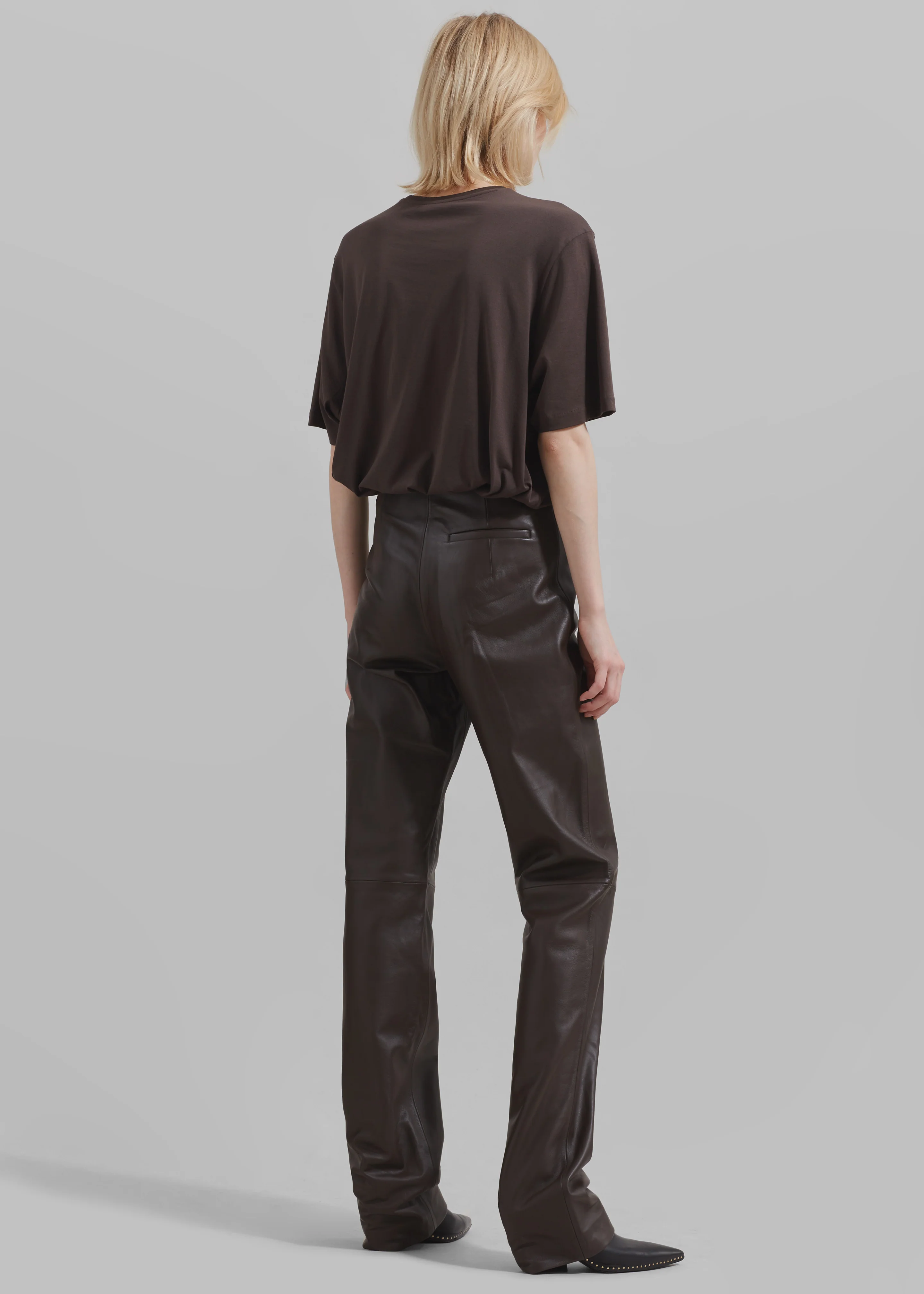 Ziggy Long Leather Pants - Brown - Image 6