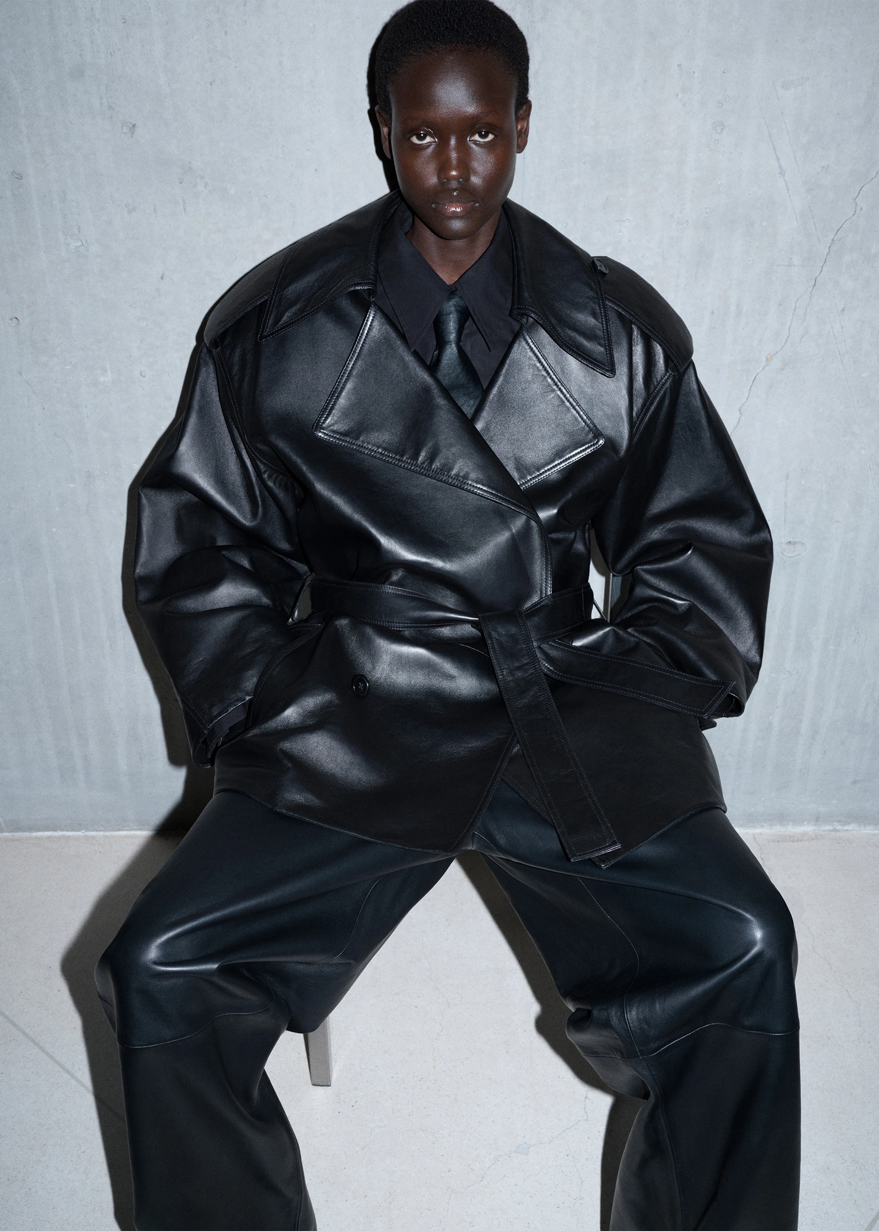 Zurich Oversized Faux Leather Short Trench - Black